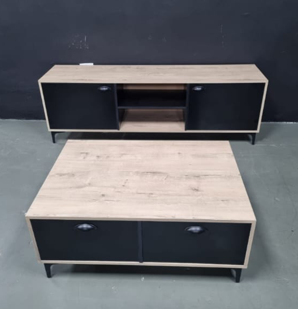 Black-on-Oak Coffee Table & TV Stand Combo