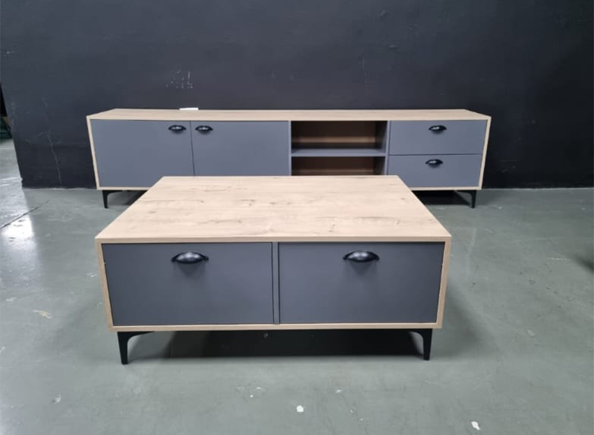 Grey-on-Oak Coffee Table & TV Stand Combo