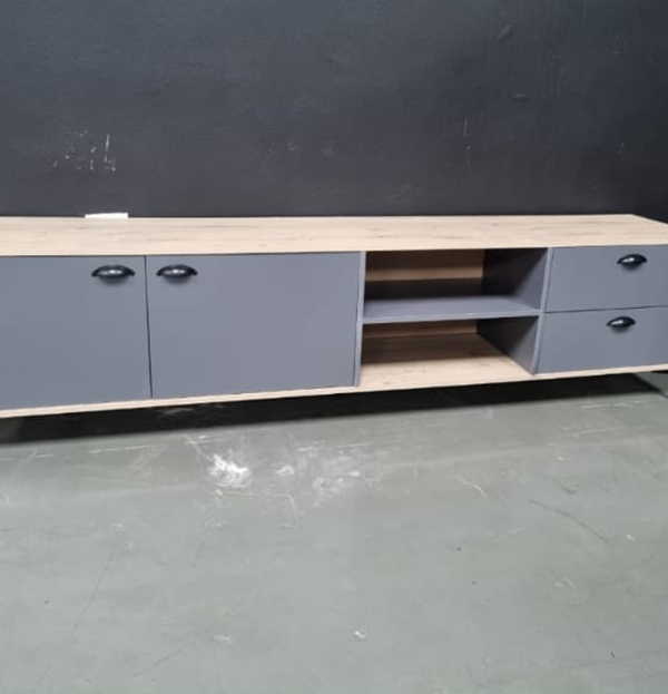 Grey-on-Oak TV Stand