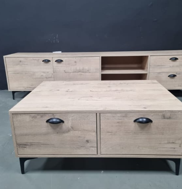 Oak-on-Oak Coffee Table & TV Stand Combo